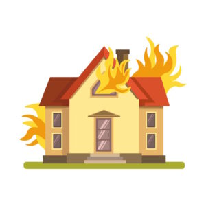Illustratie van een woning wat in brand staat.