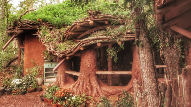 een hutje van hout en bomen