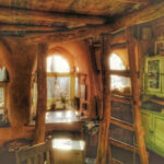 binnenkant van een houten hut