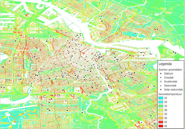 Kaart gevoelstemperatuur amsterdam