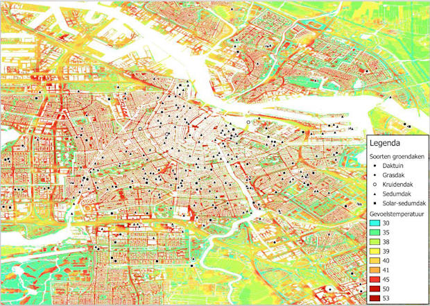 Kaart gevoelstemperatuur amsterdam
