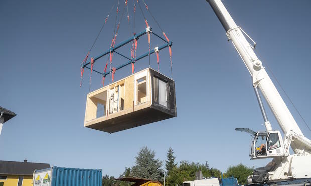 Prefab module aan een huiskraan